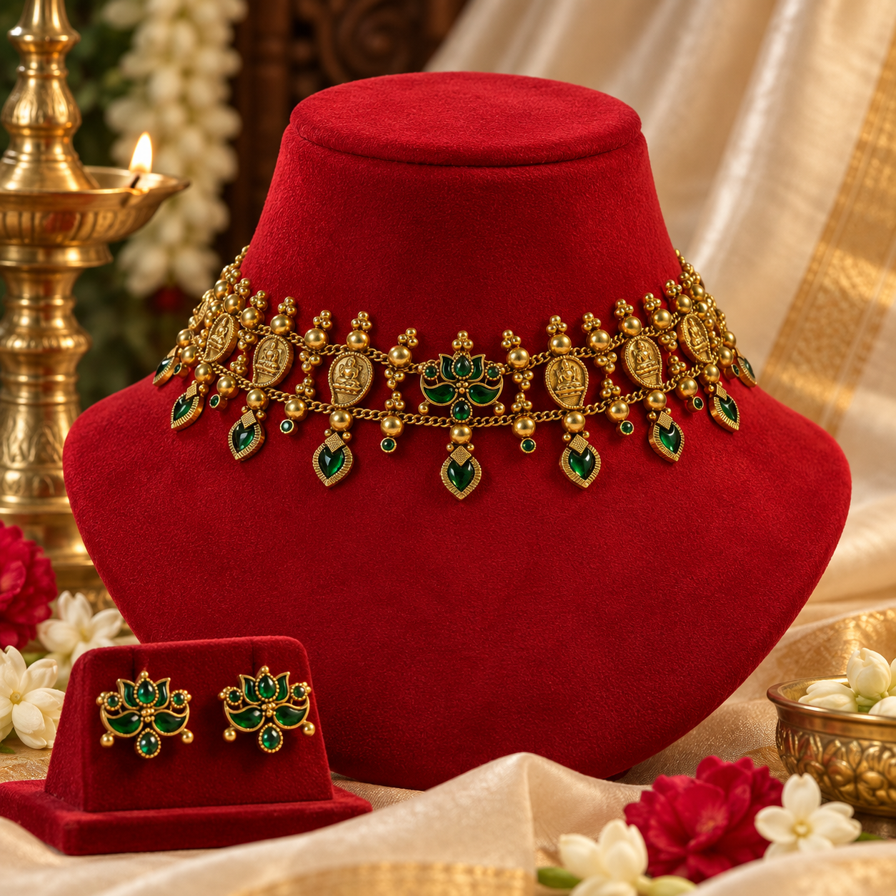 LLCG1 LAKSHMI LOTOUS CHOKER GREEN - Image 1