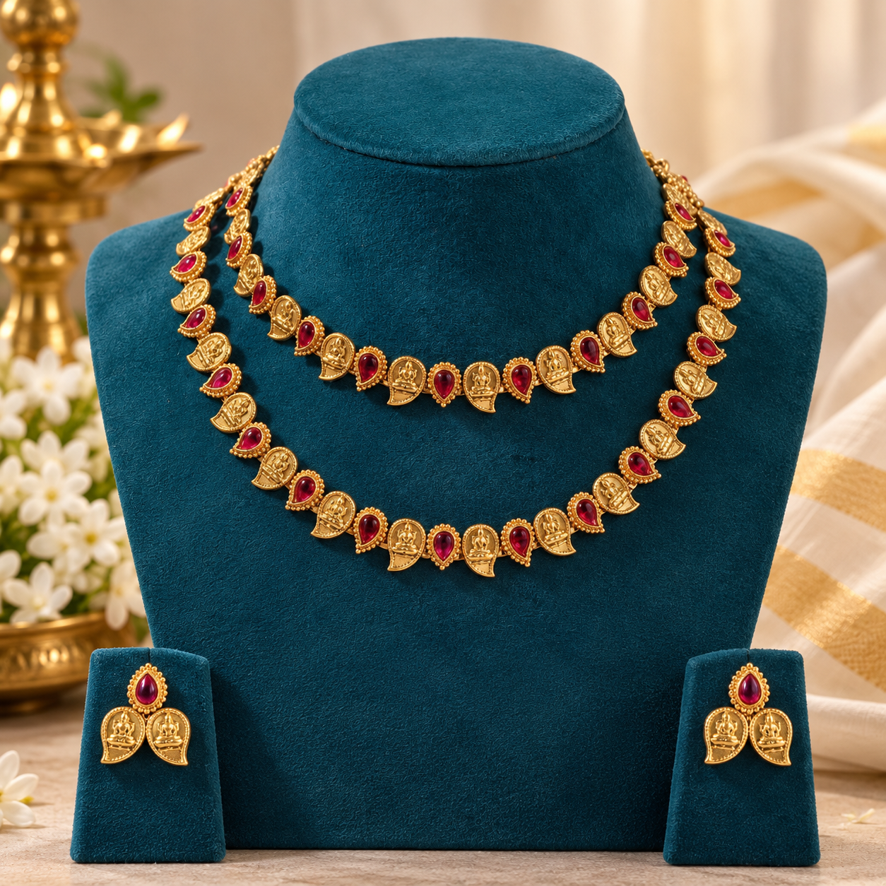 RLDLN1 LAKSHMI DOUDBLE LAYER NECKLACES RUBY - Image 1